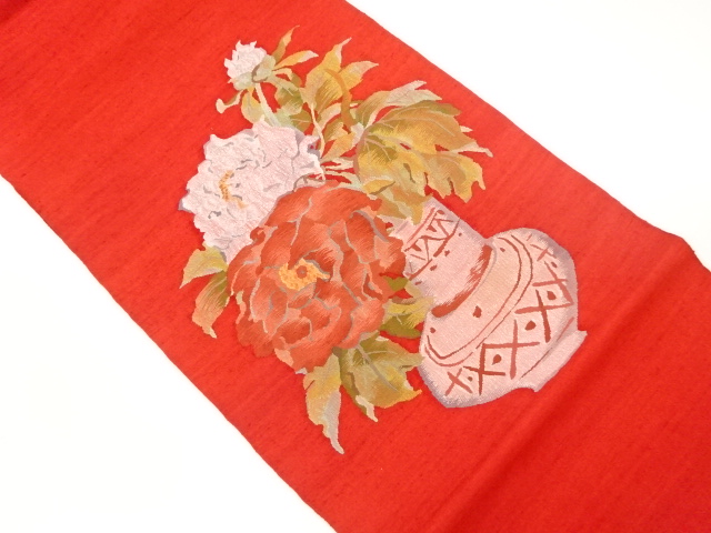 JAPANESE KIMONO / VINTAGE FUKURO OBI / TSUMUGI / WOVEN FLOWER VASE & FLORAL PLANTS
